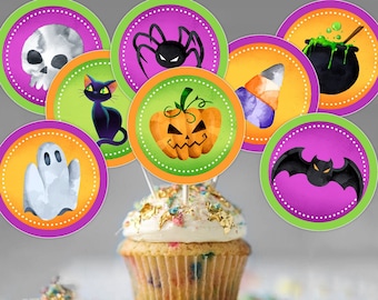 Halloween Cupcake Toppers, Halloween Party, Halloween Printable Decorations, Halloween Party Decor, Favor Tags, DIGITAL NO PRINTING