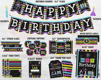 Science Party Decorations, Science Birthday Party Decor, Science Lab Party, Mad Scientist, STEM, Party Bundle, Signs, Favors Banner, DIGITAL