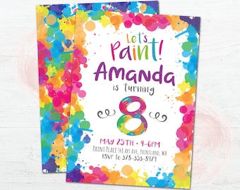 Convite para festa de aniversário com pintura artística, convite para festa de aniversário com arte, convite para festa com pintura, tema para festa com pintura. Pintura DIGITAL para menina ou menino.