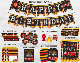 Decoraciones de cumpleaños de camión de bomberos, suministros para fiesta de camión de bomberos, imprimibles, tema de cumpleaños de bombero, decoración de cumpleaños de bombero, niño bombero DIGITAL
