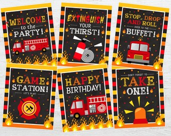 Señales de fiesta de camiones de bomberos, decoración de fiesta de cumpleaños de camiones de bomberos, suministros para fiestas de camiones de bomberos, fiesta de bomberos, chico de fiesta de cumpleaños de bomberos DIGITAL