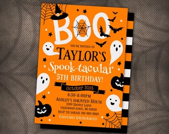 Halloween Birthday Invite, Kids Halloween Party Invitation, Cute Halloween Invite, Orange, Spooktacular, Ghosts, Star, Kid, Pumpkin, DIGITAL