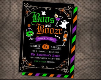 Boos and Booze Halloween Invitation for Adults, Drinks Halloween Party Invite, Birthday, Cocktail, Costume Party, Printable Invite, DIGITAL