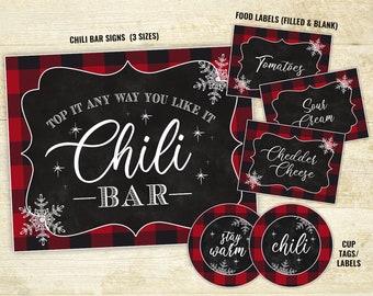 Chili Bar Kit, Chili Bar Sign, Lumberjack Chili Bar, Chili Bar Sign and Labels, Chili Bar Food Labels, Buffalo Plaid, Chalkboard, DIGITAL