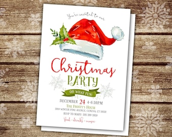 Yo Ho Ho Santa Hat Family Party Pirate Christmas Party Invite Printed or Printable Work Party Invite Pirate Holiday Party Invitation