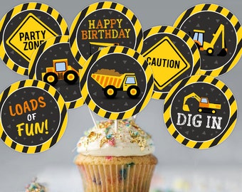 Construction Cupcake Toppers, Construction Birthday, Construction Party, Construction Birthday Decors, Dump Truck, Tags, Trucks, DIGITAL