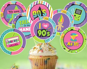 90s Cupcake Toppers, 90s Birthday Party, 90s Birthday Party Decor, I Love the 90s, Cassette Tap, 1990s, Printable DIGITAL