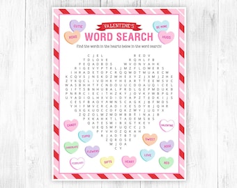 Valentine's Day Word Search, Valentine's Day Kids Game, Valentine's Day Classroom Activity, Valentine's Day Game for Kids & Adults, DIGITAL