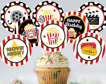 Movie Night Cupcake Toppers, Movie Night Party, Movie Party Decorations, Movie Birthday Party, Movie Night Party Favors, Printable, DIGITAL