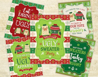 Ugly Sweater Party Signs, Ugly Christmas Sweater Party Signs, Ugly Sweater Party, Ugly Sweater Party Decor, Party Supplies, Posters, DIGITAL