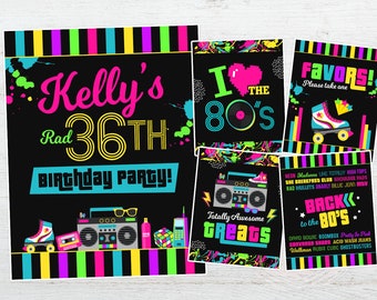 80s Party Signs, 80s Birthday Signs, 80s Party Decor, 80s Party, 80s Retro Neon Theme, Cassette Tape, Roller Blades, Personalized, DIGITAL