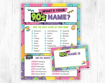 90s Party Sign, What's Your 90s Name Sign, 90s Birthday Theme, 1990s Name Game, 90s Hip Hop Party, Back to the 90s, Printable DIGITAL