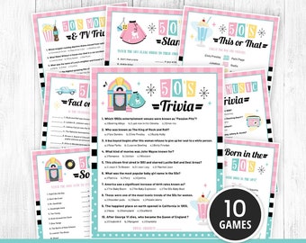 50s Games Bundle imprimable, 50s Activities, 50s Party Games, 50s Trivia, 1950s Party Games for Kids & Adults, 50s This or That, DIGITAL