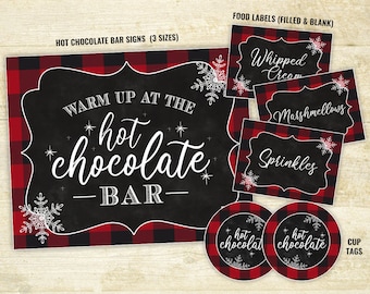 Hot Chocolate Bar Decor, Buffalo Plaid Hot Chocolate Bar Kit, Hot Chocolate Party, Hot Chocolate Sign, Cup Labels, Hot Cocoa Bar, DIGITAL