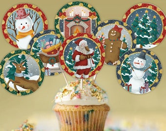 Toppers de cupcakes de Navidad, toppers de cupcakes, decoración de Navidad, decoraciones de Navidad, fiesta de Navidad, decoración de fiestas navideñas, DIGITAL imprimible