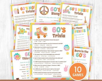 60s Games Bundle Printable, 60s Activities, 60s Party Games, 60s Trivia, 1960s Birthday Party Games, 60s Prices, Groovy Retro Games, DIGITAL