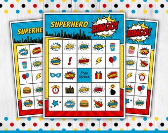 Superhero Bingo, Superhero Bingo Printable, Comic Bingo, Superhero Birthday Games, Superhero Party, Family Games, Kid Activities DIGITAL