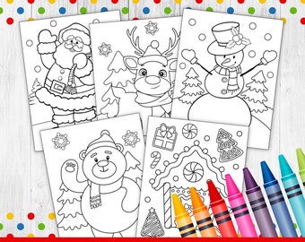 5 Christmas Coloring Pages, Christmas Printables, Christmas Game, Christmas Activities, Printable Coloring Pages Santa Coloring Page DIGITAL