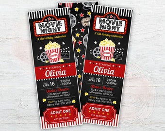 Movie Ticket Invite, Movie Night Invitation, Movie Birthday Party Invite, Cinema Birthday Invite, Ticket Stub, Printable DIGITAL