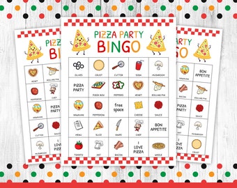 Pizza Bingo, Pizza Party Games, Printable Games, Kids Printable Party, Pizza Printable, School Pizza Party, Birthday Pizza Party, 6 Cards