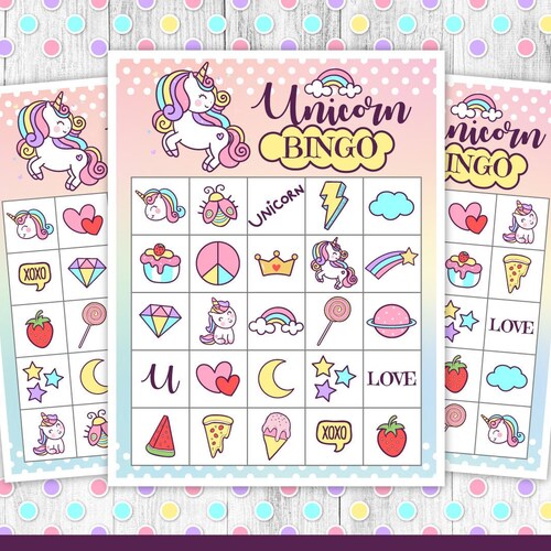 unicorn bingo unicorn birthday games unicorn bingo etsy
