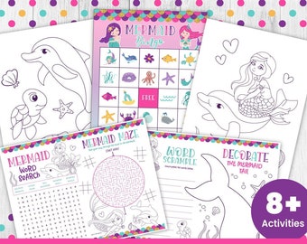 Mermaid Games Printable Bundle, Mermaid Under the Sea Activity Pages, Mermaid Coloring Pages, Mermaid Bingo, Under the Sea Games, DIGITAL