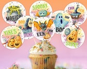 Halloween Cupcake Toppers, Halloween Watercolor Decor, Cute Halloween Party, Cupcake Toppers, Halloween Party Decor, Favor Tags, DIGITAL