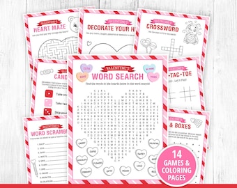 Valentine's Day Kids Games Bundle, Valentine's Kids Games & Activities, Valentine's Classroom Games, Kid's Valentine Coloring Pages, DIGITAL