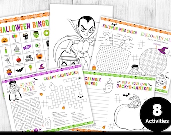 Bundle imprimable de jeu d'Halloween, Pages d'activité d'Halloween, Pages de coloriage d'Halloween, Bingo d'Halloween, Halloween Games DIGITAL