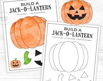Build a Pumpkin Kid's Craft, Printable Halloween Craft, Kid's Jack-o-Lantern Activity, Fall Halloween Printable, Classroom, Coloring Page