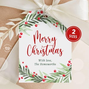 Merry Christmas Gift Tag Printable, Christmas Thank You Tag, Christmas Wreath Favor Tag, Gift Tag, Personalized Printable Tags, DIGITAL