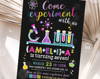 Science Party Invitation, Printable Mad Science Birthday Party Invitation, Science Birthday Invite, Girls Science Party, Experiment, DIGITAL
