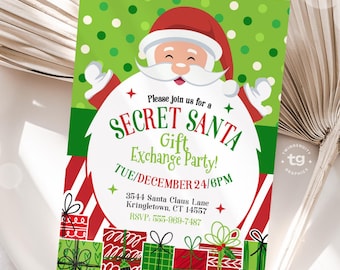 Secret Santa Gift Exchange Invite, Christmas Invitation, Santa Invite, Secret Santa Party, Santa Claus, Christmas Party, Printable, DIGITAL