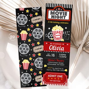 Movie Ticket Invite, Movie Night Invitation, Movie Birthday Party Invite, Cinema Birthday Invite, Ticket Stub, Printable DIGITAL