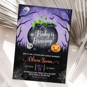 Halloween  Baby Shower Invitation, A Baby Is Brewing Baby Shower Invitation, Gender Neutral Baby Shower Invite, Cauldron, Witch, DIGITAL