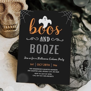 Boos and Booze Halloween Party Invitation, Printable Adult Halloween Invite, Halloween Cocktail Party Invite, Costume Party, Digital Invite