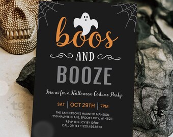 Boos and Booze Halloween Party Invitation, Printable Adult Halloween Invite, Halloween Cocktail Party Invite, Costume Party, Digital Invite