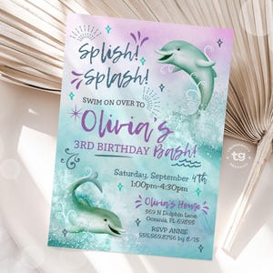 Dolphin Invitation, Dolphin Birthday Invitation, Dolphin Invitation Watercolor, Under the Sea Invitation, Dolphin Party Invite, DIGITAL