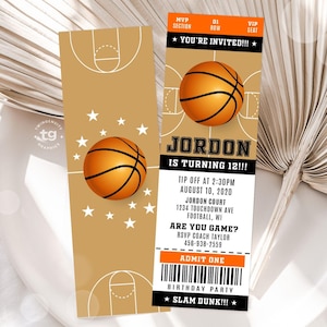 Basketball Ticket Birthday Invitation: Sports Party Invite (Digital Download 2.5x7.65&quot;)