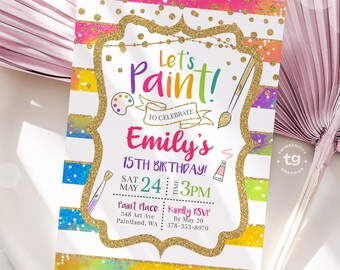 Art Painting Birthday Party Invitation, Painting Party Invite, Art Invite, Paint Party Birthday theme. Girl Birthday Invite Painting DIGITAL
