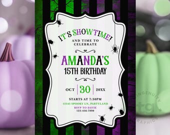 Beetle Bug Halloween Birthday Invitation - Macabre Style - PDF & JPEG Files