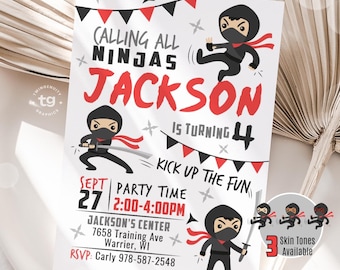 Ninja Birthday Invitation, Ninja Party Printable, Ninja Party Invite, Ninja Birthday Party Supplies, Warrior Birthday Invitation, DIGITAL