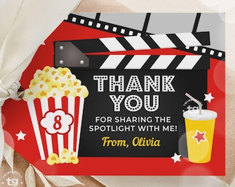 Bedankkaartjes voor de filmavond, kaartjes voor filmavondcadeautjes, feestcadeautjes voor de filmavond, filmavondfeest, filmavondverjaardag, printbare kaartjes, digitaal