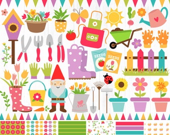 140 imágenes prediseñadas de jardín, paquete de imágenes prediseñadas de primavera, imágenes prediseñadas de jardinería, imágenes prediseñadas de flores, fondo de jardín de primavera, plantas en maceta, valla, herramientas de jardín, PNG