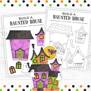 Build a Haunted House Kid's Craft, Printable Halloween Craft, Kid's Activity, Fall Halloween Printable Cut & Paste, Classroom, Coloring Page