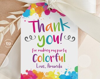 Art Painting Thank You Tags, Art Favor Tags, Art Painting Birthday Party, Paint Birthday Tags, Party Decor, Colorful Printable Tags, DIGITAL