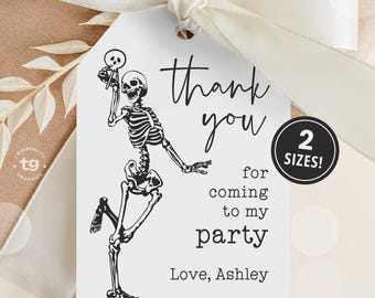 Halloween Skeleton Gift Tags, Vintage Hand-drawn Thank You Favor Tags PDF Printable