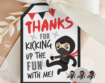 Ninja Birthday Thank You Gift Tags, Ninja Favor Tags, Karate Tags, Warrior Birthday Favor Tags, Martial Arts Kids Tags Ninja party PRINTABLE