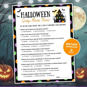 Printable Halloween Scary Movie Trivia Game, Horror Movie Trivia Game, Fun Halloween Party Game for Kids & Adults, Office Party Game DIGITAL
