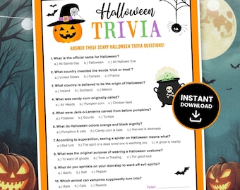 Halloween Trivia Game, Halloween Party Games, Halloween Activity for Adults & Kids, Classroom Game, Office Party Game, Printable, DIGITAL